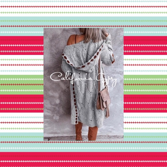 Knit Ribbon Hooded Cardigan Sweater - Picture 9 of 16